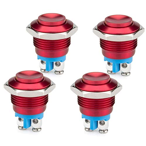 DIYhz 4Pcs DC6V/12V/36V/125/250V 3A 16mm Metal Push Button Switch Momentary Screw Terminal Button with Pack of 4 Red Switches for Industrial Boat Car DIY Switch