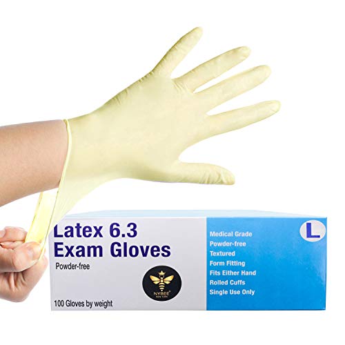 NYBEE Powder FREE Disposable LATEX Gloves 6.3 gram, Thick, Extra Strong, Safety Working Gloves for All Purpose - Non Sterile Gloves(S,M,L/100pcs) (Large)