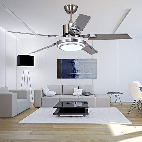 Andersonlight Modern LED Ceiling Fan 5 Stainless Steel Blades and Remote Control 3-Light Changes Indoor Mute Energy Saving Fan Chandelier for Home Decoration 48-In