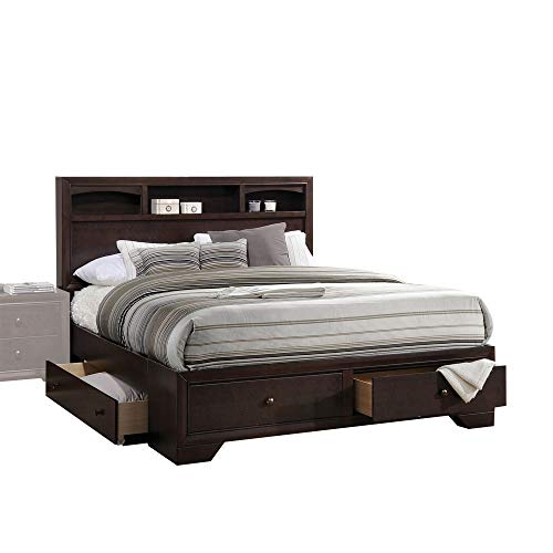 Queen Bed with Storage, HABITRIO Solid Wood Queen Size Platform Bed Frame with 4 Drawers, Headboard w/Bookcase, Footboard, Wooden Slat Support, No Box Spring Needed, Furniture for Bedroom, Queen