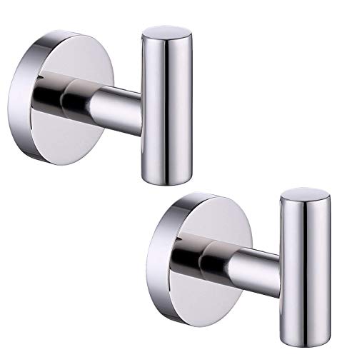 KES SUS 304 Stainless Steel Coat Hook Towel Robe Clothes Hook for Bath Kitchen Garage Heavy Duty Wall Mounted, Polished Finish 2 Pack, A2164-P2