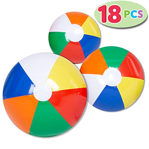 JOYIN Rainbow Beach Balls (18 Pack), Combo Set Include 18 Inflatable Beach Balls in 20” (6), 16” (6) and 12” (6)