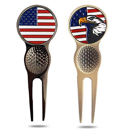 FINGER TEN Golf Divot Repair Tool and Ball Marker Value 2 Pack, Magnetic with US Markers Gift for Men Women (Silver)