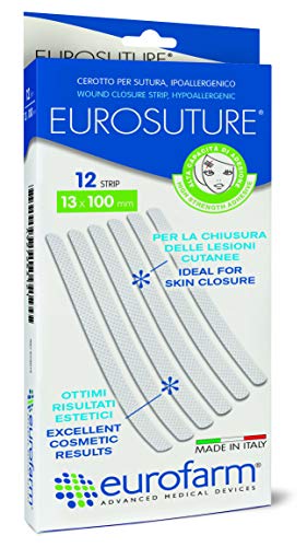 Eurosuture Skin Closure 1/2 x 4 inches Sterile Suture Strips, Dynamic Adherence and Superior Security for Wounds – 2 envelopes of 6 Strips Each (12 Strips)