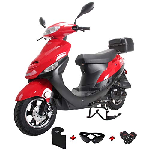 X-PRO 2020 Version Maui 50cc Moped Scooter Gas Moped Scooter Motorcycle 50cc Adult Scooter Aluminum Wheels with USB Charger Fully Assembled in Crate (Red)