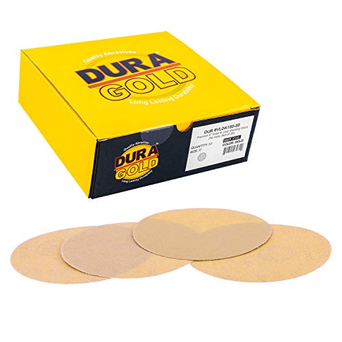 Dura-Gold - Premium - 150 Grit 6' Gold Hook & Loop No Hole Sanding Discs for DA Sanders - Box of 50 Sandpaper Finishing Discs for Automotive and Woodworking