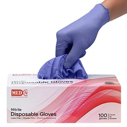 Nitrile Gloves, 100 Pcs Disposable Gloves,4 mil,Latex Free,Powder Free,Textured Anti-Allergic Wear-Resistant Cleaning Gloves for Family Use (Purple, M)