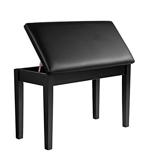 SONGMICS Wooden Duet Piano Bench with Padded Cushion and Music Storage Black ULPB75BK