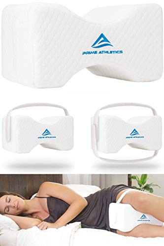 Prime Athletics Orthopedic Knee Pillow w/Adjustable & Removable Support Straps - Sciatica Back Pain Relief, Leg Pillow, Side Sleeper Pillow - Pregnancy & Hip Pain, Memory Foam Wedge Contour - (White)