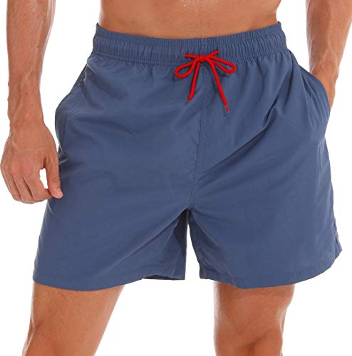 SILKWORLD Men's Swim Trunks Quick Dry Beach Shorts with Pockets (US M, Light Navy Blue)