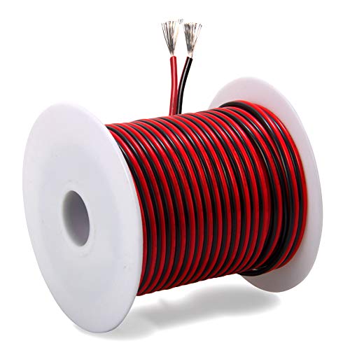 40ft 18 AWG Gauge Electrical Wire, Premium DC 12V Hookup Red Black Copper Stranded Auto 2 Cord, Flexible Extension Cable with Spool for LED Ribbon Lamp Light or Low Voltage Products by MILAPEAK