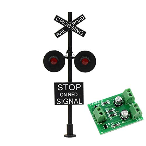 Evemodel JTD877RP 1 Set HO Scale Railroad Train / Track Crossing Sign 2 Heads LED Made + Circuit Board Flasher-Flashing Red Train Stop Signal Lights Decoration and Party