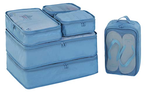 JJ POWER Travel Packing Cubes 6 Set, Luggage Packing Organizers for Week Trip, Packing Bags Large/Medium/Small + Shoe Bag (Sea Blue)