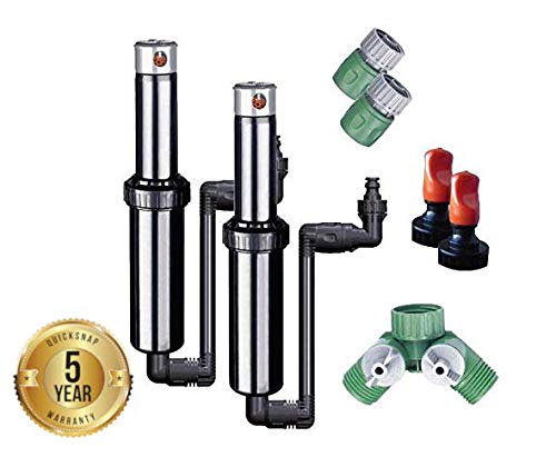 Quick-Snap In-Ground 5-Inch Pop-Up Adjustable Sprinkler 2-Pack With Quick Hose Connectors And Splitter, QSK-742