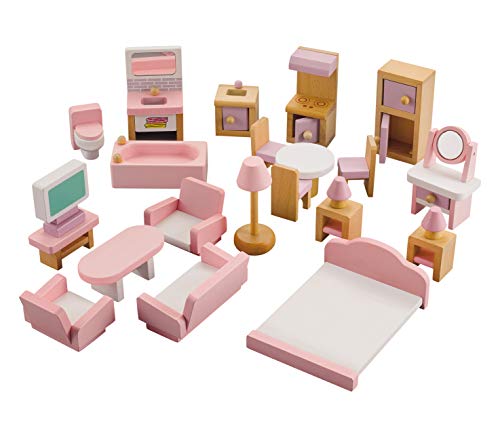 NextX Wooden Doll House Furniture Set, American Girl Doll Accessories, DIY Miniature Dollhouse Kit for Girls Aged 3+