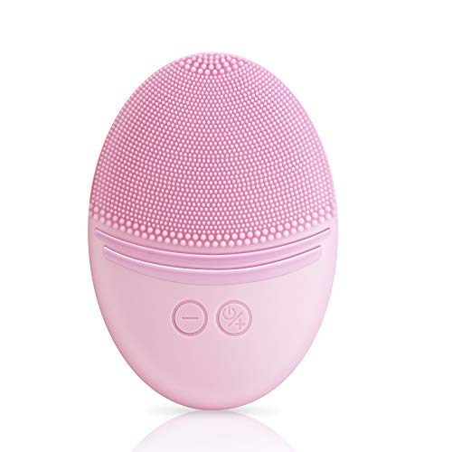EZBASICS Sonic Facial Cleansing Brush made with Ultra Hygienic Soft Silicone, Waterproof Sonic Vibrating Face Brush for Deep Cleansing, Gentle Exfoliating and Massaging, Inductive charging(Pink)