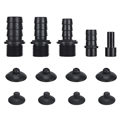 CWKJTOP Nozzles Kit for Fountain Pump, Replacement Adapters 5 Sizes Plastic Nozzles for Submersible Pump, 8 Rubber Suction Cups Fountain Pump Accessory
