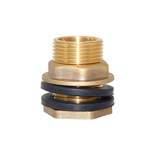 Joywayus 1/2' Female 3/4' Male Soild Brass Water Tank Connector Theaded Bulkhead Fitting with 2 Rubber Ring Stablizing