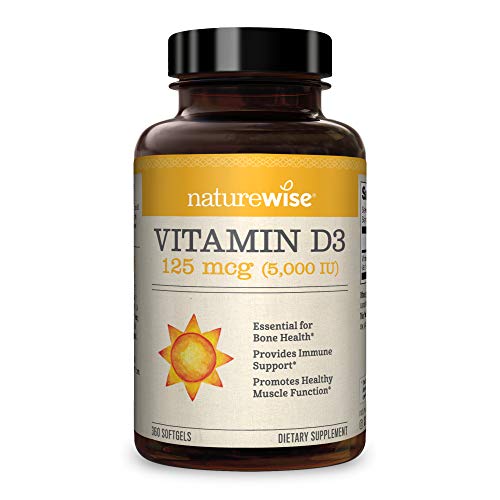 NatureWise Vitamin D3 5,000 IU (1 Year Supply) for Healthy Muscle Function, Bone Health, and Immune Support Non-GMO in Cold-Pressed Organic Olive Oil Gluten-Free (Packaging May Vary) [360 Count]