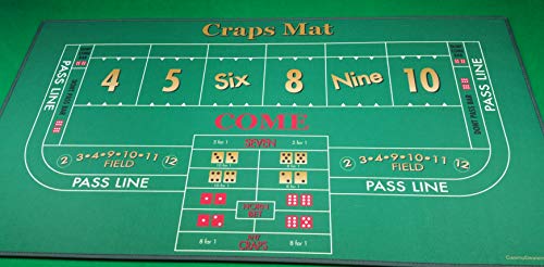 Craps Mat - Premium Quality Homestyle - Roll-Up Mat is 28' x 52' - Made of 100% non-woven polyester - Smooth felt-like feel, (No lint fuzz) - Skid-resistant foam urethane backing - Strong vinyl trim !