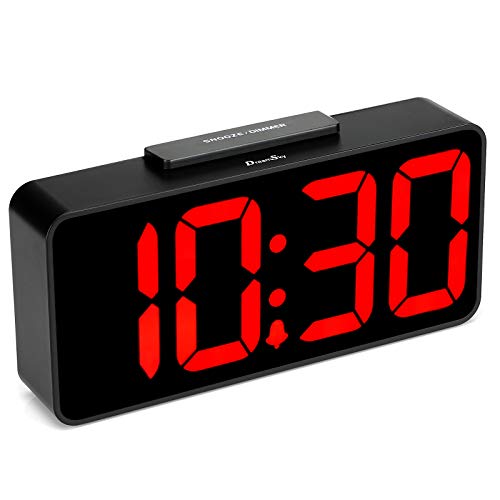 DreamSky Auto Time Set Alarm Clock with USB Port for Charging, Snooze, Dimmer, Extra Large Impaired Vision Digital Red LED Bedside Desk Clock, Auto DST.