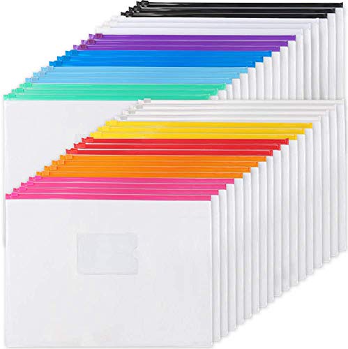 EOOUT 36pcs Poly Zip Envelope Plastic Zip Envelopes Files Zipper Folders, A4 Size/Letter Size, 11 Colors