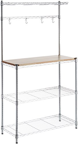 AmazonBasics Kitchen Storage Baker's Rack with Wood Table, Chrome/Wood - 63.4' Height