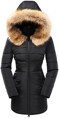 Valuker Women's Down Coat With Fur Hood 90D Parka Puffer Jacket 57-Black-M