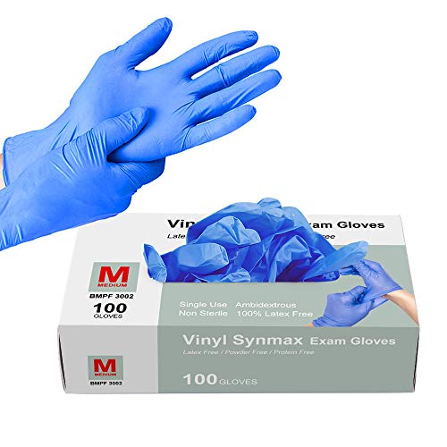 Disposable Gloves, 100Pcs Vinyl Gloves Non Sterile, Powder Free, Latex Free - Cleaning Supplies, Kitchen and Food Safe - Ambidextrous (Medium)