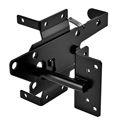 Self-Locking Gate Latch - Post Mount Automatic Gravity Lever Wood Fence Gate Latches with Fasteners/Black Finish Steel Gate Latch to Secure Pool