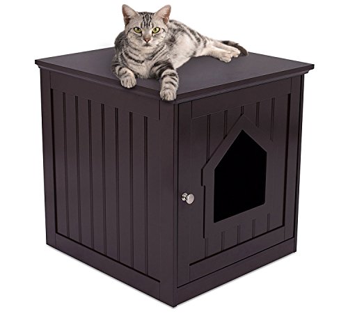 BIRDROCK HOME Decorative Cat House & Side Table - Cat Home Covered Nightstand - Indoor Pet Crate - Litter Box Enclosure - Hooded Hidden Pet Box - Cats Furniture Cabinet - Kitty Washroom