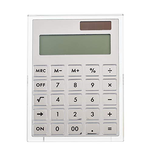 E&O Acrylic Calculator,Solar Power,12 Digits LCD Display,Modern Elegant Desk Accessory,Office Home Electronics,Business Present Ideas (Silver)…