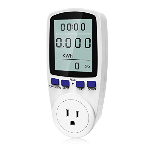 kuman KW47-US Electricity Usage Monitor Plug Power Watt Voltage Amps Meter with Digital LCD, Overload Protection and 7 Display Modes for Energy Saving (NO-Backlight), white