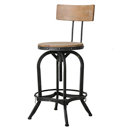 Christopher Knight Home Ximen Fir Wood Barstool with Backrest, Naturally Antique