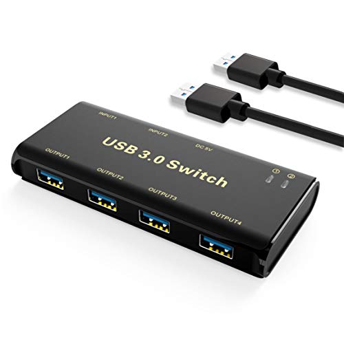 USB 3.0 Switch Selector,ABLEWE KVM Switcher Adapter 4 Port USB Peripheral Switcher Box Hub for Mouse, Keyboard, Scanner, Printer, PCs with One-Button Switch and 2 Pack USB Cable