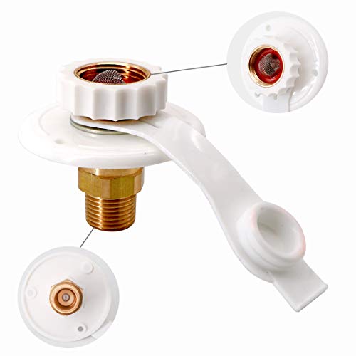 KIPA RV City Water Fill Inlet Flange Brass RV Water Hookup Connector FPT 1/2' Female Thread 3' Flange White, with Check Valve backflow Preventer in City Water Connection