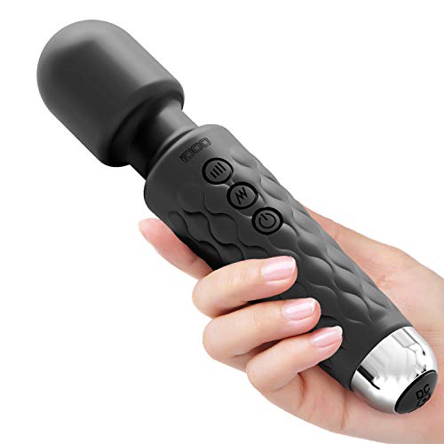 iDOO Personal Massager, Wand Massager Powerful with 20 Vibrating Patterns 8 Speeds Body Massager Cordless USB Rechargeable for Back Neck Shoulder Sports Recovery, Black