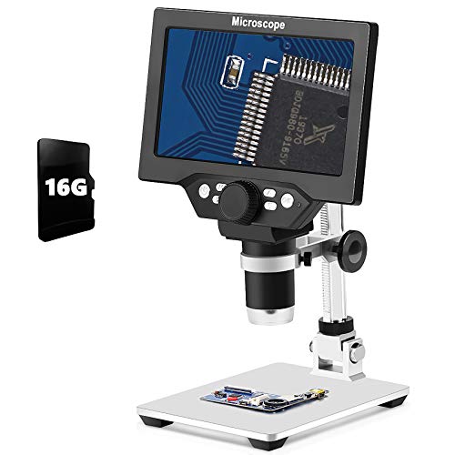 LCD 7 Inch Digital Microscope 1-1200X Maginfication with 16G TF Card,Yvelines 12MP Camera Video Recorder with HD Screen Suitable for Teaching,Circuit Boards,observing Antiques,Jewelry Identification