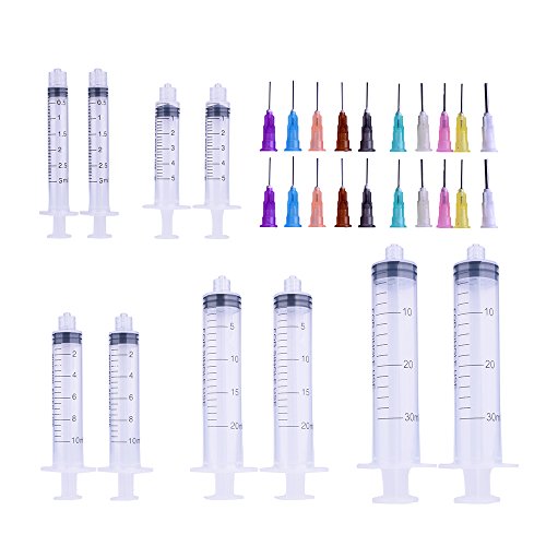 Needle with Syringe Set-10pcs 3ml,5ml,10ml,20ml, 30ml Indutrial Syringe with 20pcs Different Size 1/2' Stainless Blunt Tip Needle Great