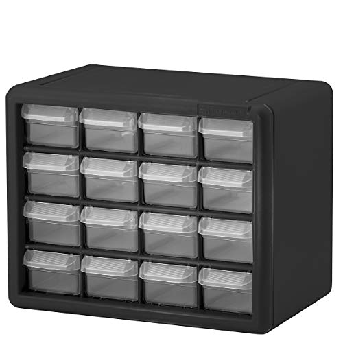 Akro-Mils 16 Drawer 10116, Plastic Parts Storage Hardware and Craft Cabinet, (10-1/2-Inch W x 8-1/2-Inch D x 6-1/2-Inch H), Black (1-Pack)