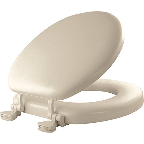 MAYFAIR 13EC 006 Soft Toilet Seat Easily Removes, ROUND, Padded with Wood Core, Bone