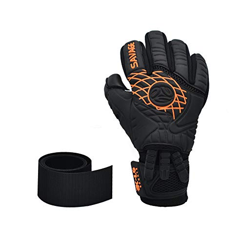 K-LO Fingersave Goalkeeper-Soccer Goalie Gloves- Savage Blackout-Professional Extra Precision Grip, German Latex Build-Negative Cut, Inside Silicone Gel, Non-Slip-Youth-Kids + Adult Sizes-Black