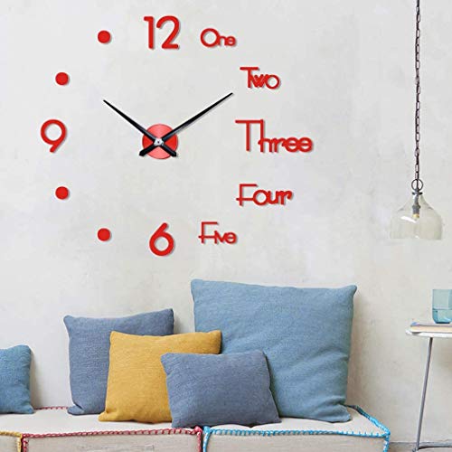 xingmeihe 3D DIY Wall Clock Creative Design Mirror Surface Wall Decorative Sticker Watches Office Home Decoration Red