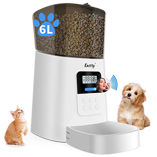 Kastty Automatic Pet Feeder, 6L Dog Food Dispenser for Small Pets, 50 Portions Control for Small & Medium Pets, Voice Recorder and Programmable Timer for up to 6 Meals Per Day