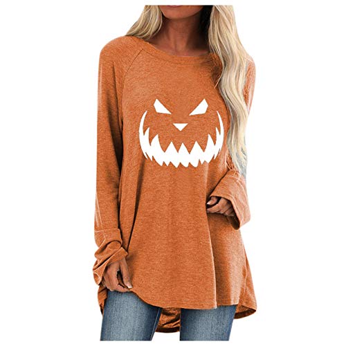 FRROY Women Christmas Halloween Cute Printed Tunic Tops Long Sleeve T-Shirts Dress Oversized Sweatshirt Pullover Jumper with Pockets