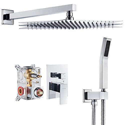 Cobbe Shower System,Shower Faucets Sets Complete,12 inches Rainfall Shower Head with Handheld, Shower Faucet Set for Bathroom Rough-in Valve Body and Trim Included