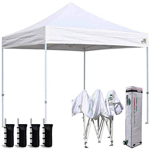 Eurmax 8x8 Feet Ez Pop up Canopy, Outdoor Canopies Instant Party Tent, Sport Gazebo with Roller Bag (White)