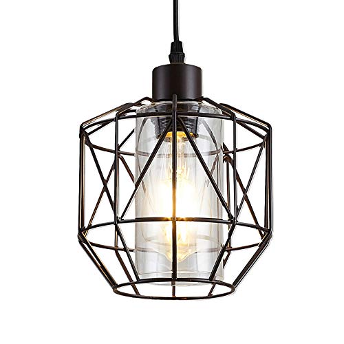 ZhLCY Industrial Metal Pendant Light with Clear Glass Shape Retro Mini Hanging Light Rustic Wire Cage Pendant Lighting Fixture for Kitchen Island Bar Sink Loft Farmhouse, Oil Rubbed Bronze