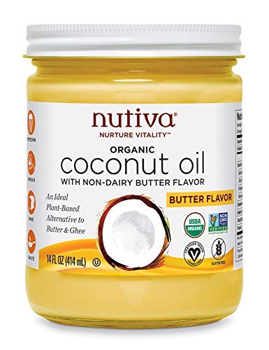 Nutiva Organic Coconut Oil with Butter Flavor from non-GMO, Steam Refined, Sustainably Farmed Coconuts, 14-ounce