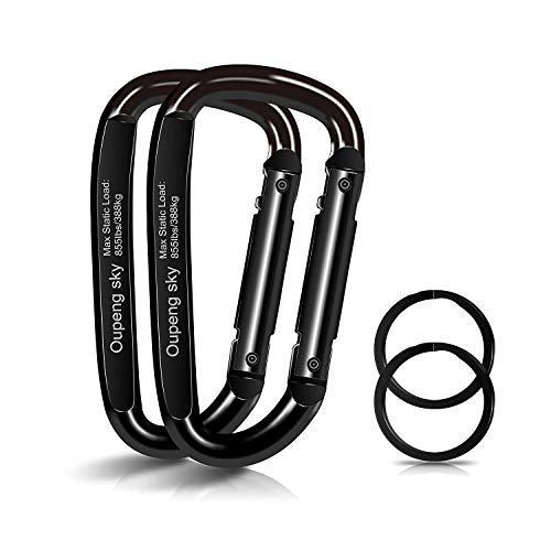 Carabiner Clip Set 3'(2-Pack) D Shape Improved Durable Spring-loaded Gate Iron Carabiners, Keychain Clip, Multipurpose For Camping, Hiking, Fishing Or As A Key Organizer Black